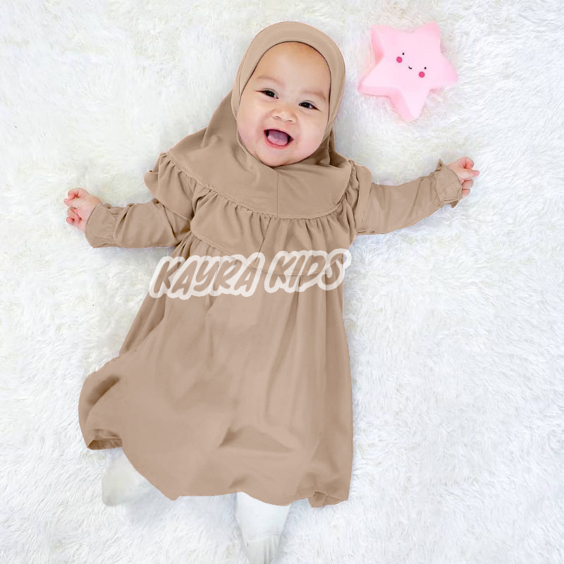 Baju Gamis Anak Perempuan 0-3 tahun Baju Muslim Bayi Free Jilbab Dress Lebaran