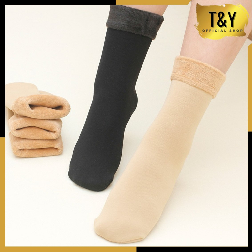 T&amp;Y Kaos Kaki Wanita Panjang Tebal Musim Dingin 2 In 1 6734 Kaos Kaki Hangat Bahan Thermal Tebal Korea Style Kaos Kaki Outdoor Murah