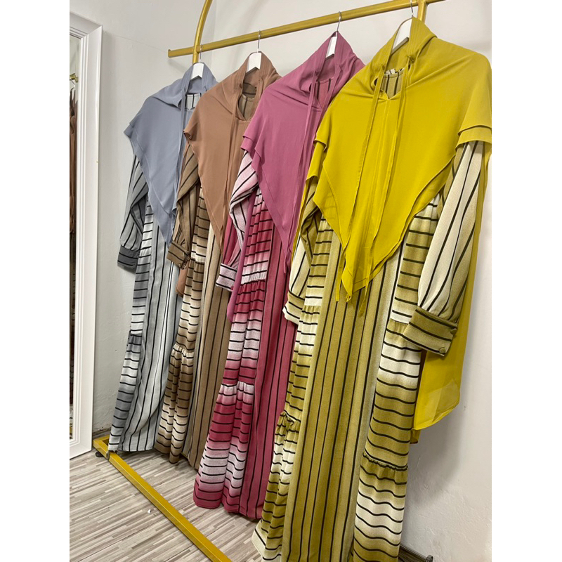 Gamis salur - babydoll motif - set bergo