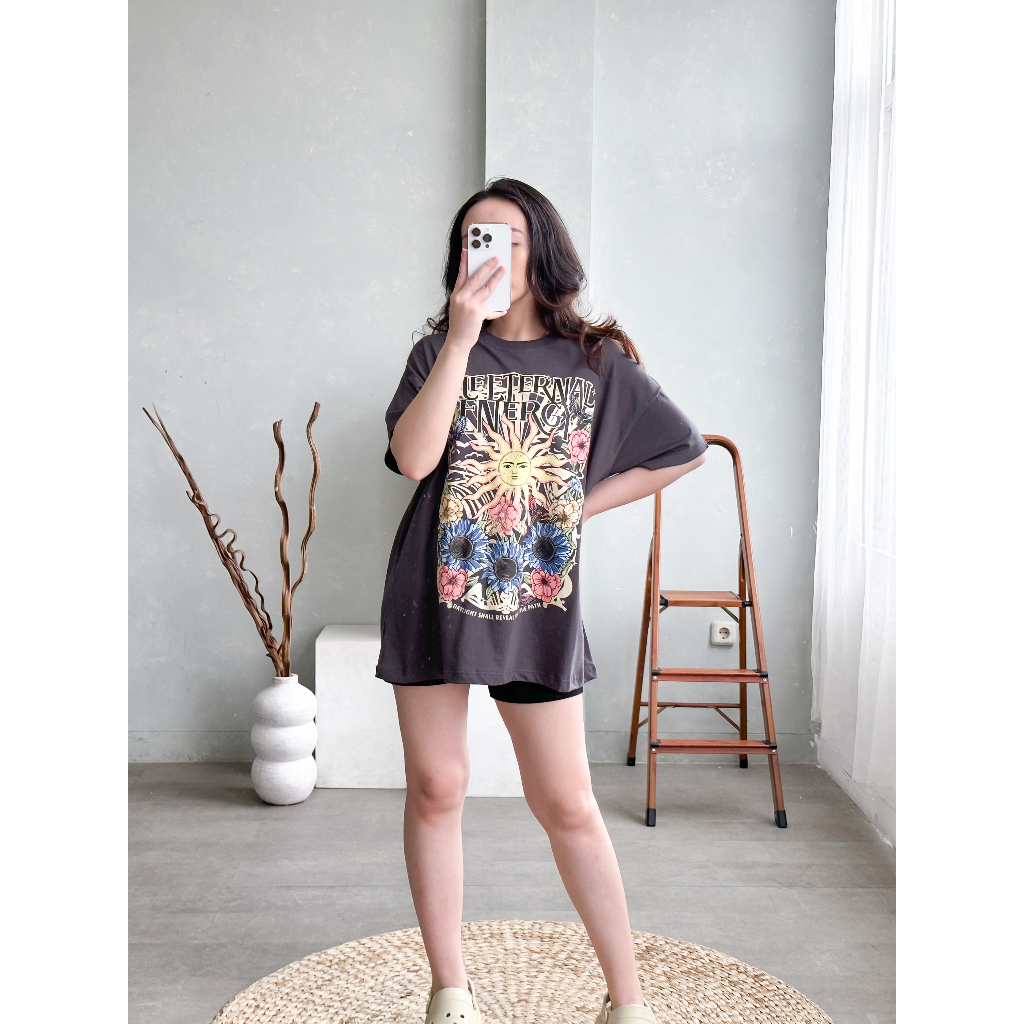 INFINITEE Kaos Oversized Wanita Grey Washed Kaos Wanita Ukuran Jumbo