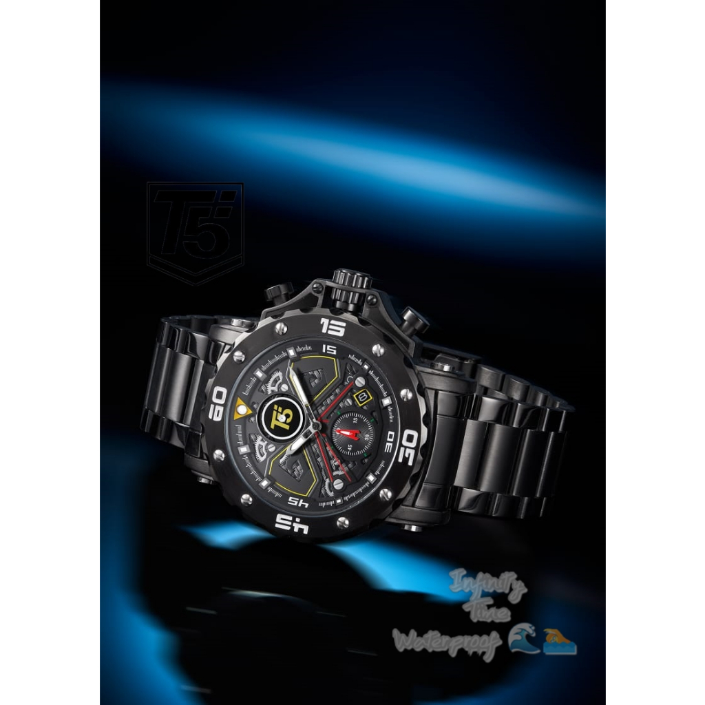 Jam Tangan Cowok T5 H3954G 3954 H3954 Analog Chrono dan Tanggal Aktif Rantai Stainless Kualitas Orig