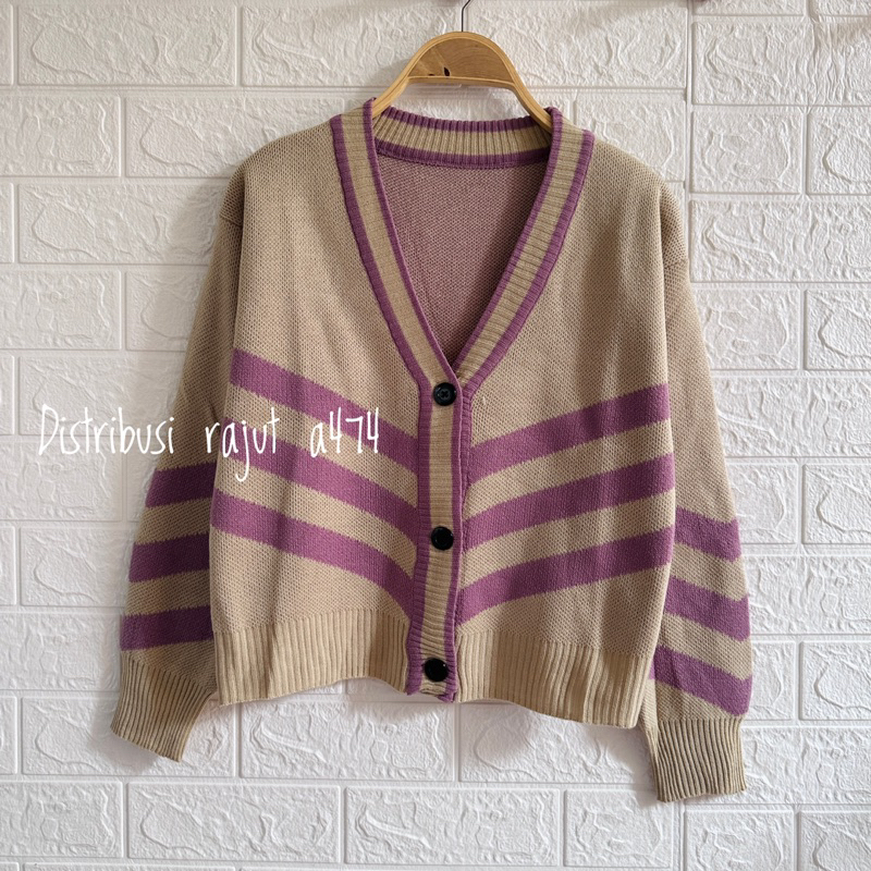 CITRA CARDIGAN RAJUT KANCING MOTIF STRIPE ATASAN LENGAN PANJANG WANITA