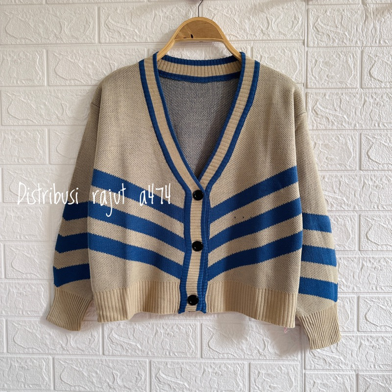 CITRA CARDIGAN RAJUT KANCING MOTIF STRIPE ATASAN LENGAN PANJANG WANITA