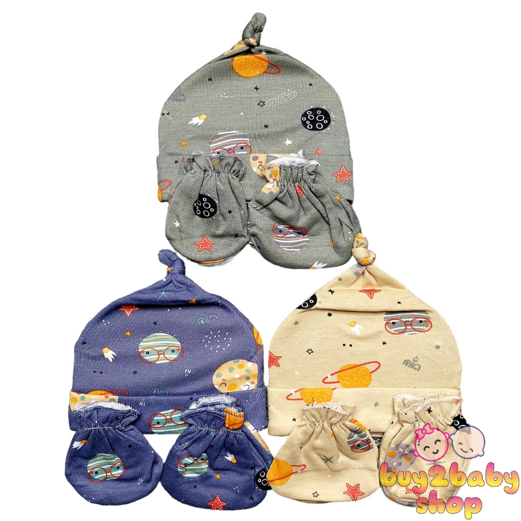 Topi set Vinata/HugMe topi sarung tangan dan kaki bayi isi 1 Set