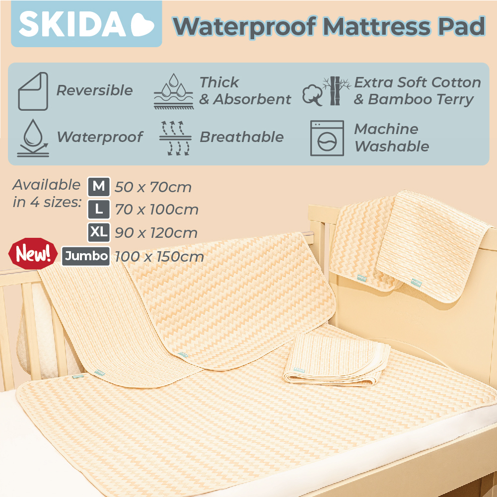 Skida Waterproof Pad Bamboo Reversible Changing Mat Alas Ompol Perlak Bayi / Dewasa