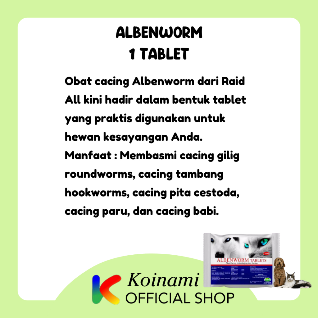 ALBENWORM CAT &amp; DOG TABLET / raid all / obat Cacing kucing anjing / hewan / pet