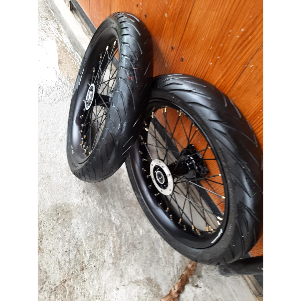 Roda Set Semi Cacing Supermoto Kawasaki D-Tracker RIng 17 PNP Untuk KLX 150 Series