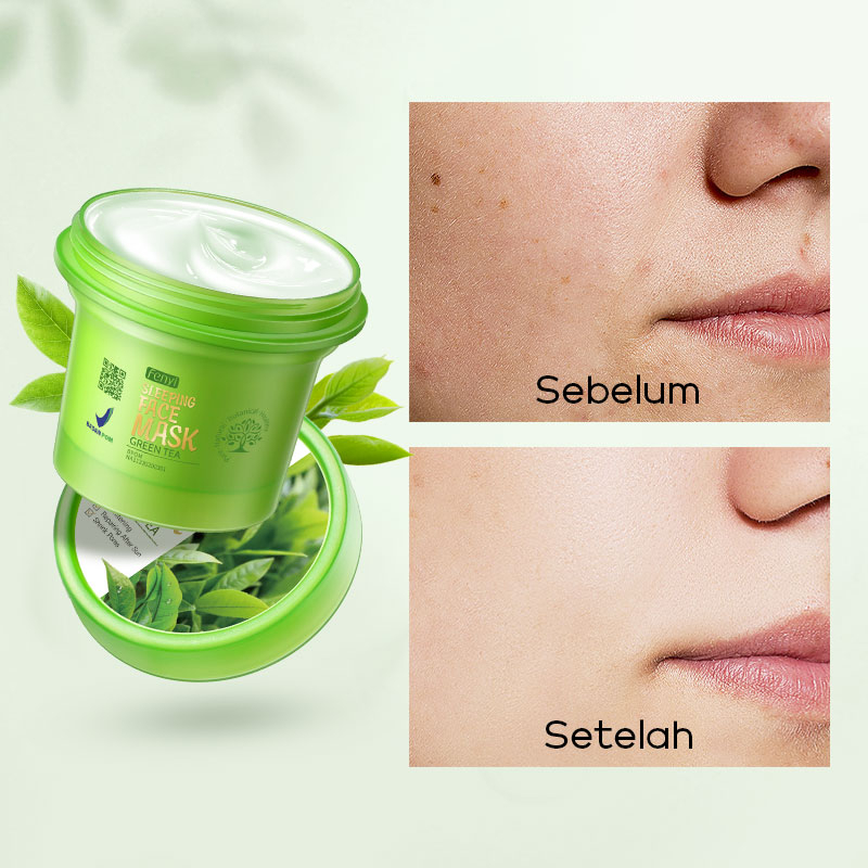 BPOM Fenyi Green Tea Sleeping Mask Mengurangi Jerawat Exfoliating Face Scrub Mud Mask 3pcs/Set