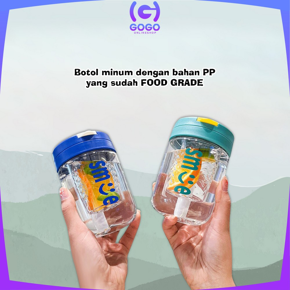 GOGO-C828 Botol Minum Infus Water Transparan Minimalis 400ML Anti Tumpah dengan Sedotan BPA FREE / Botol Air Minum Kecil Lucu Tumbler Cup Infused Portable