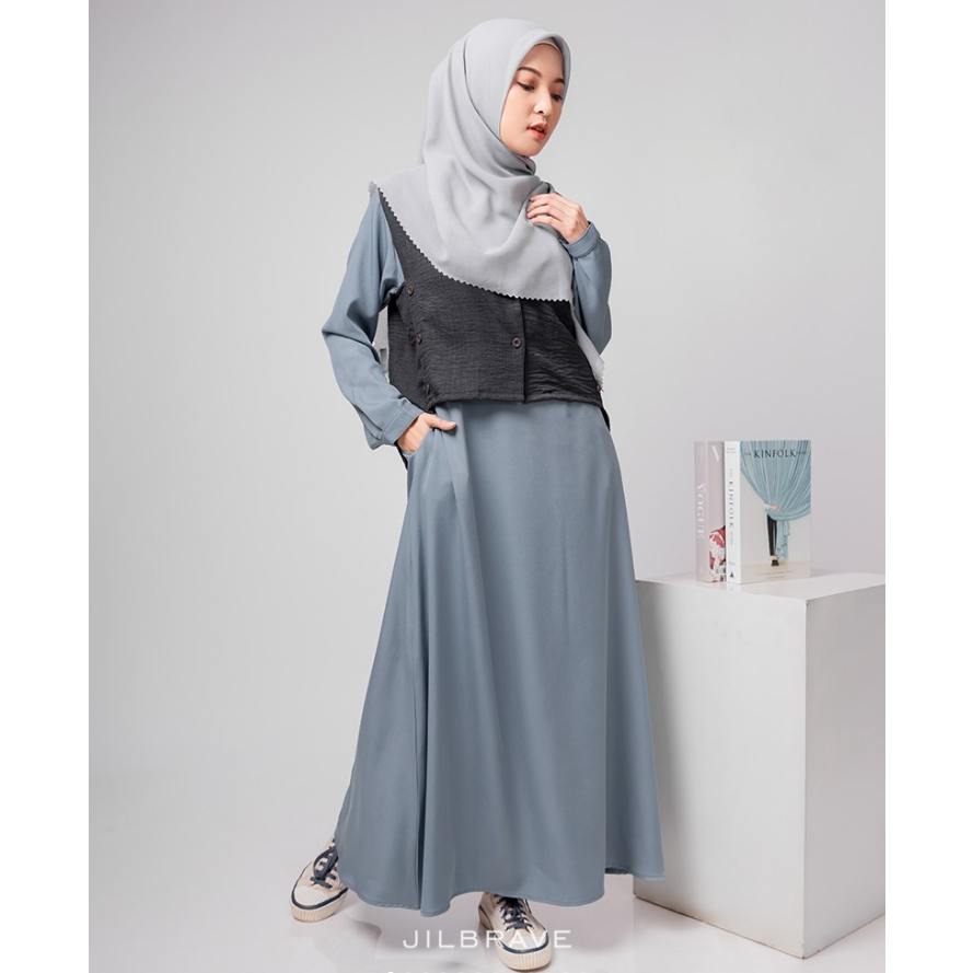 Jilbrave Shena Dress Model Smart Look Dress Dengan Outer Semi Blazer 2 in 1 Dress