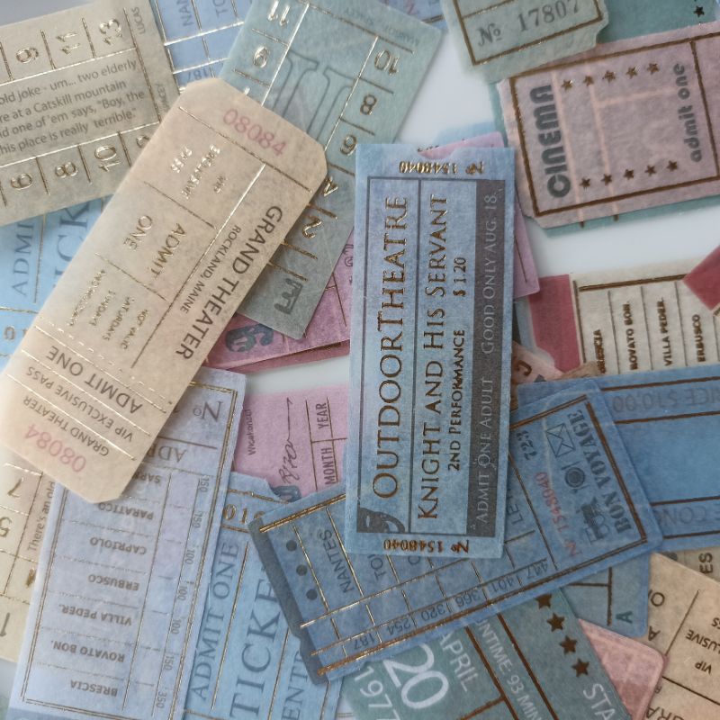 

Stiker tiket foil emas besar retro vintage untuk jurnal journal