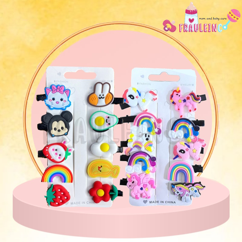 *FRAULEINCO* Jepit Rambut Unicorn Anak 10in1 / Jepitan rambut karakter mermaid ice cream 10in1