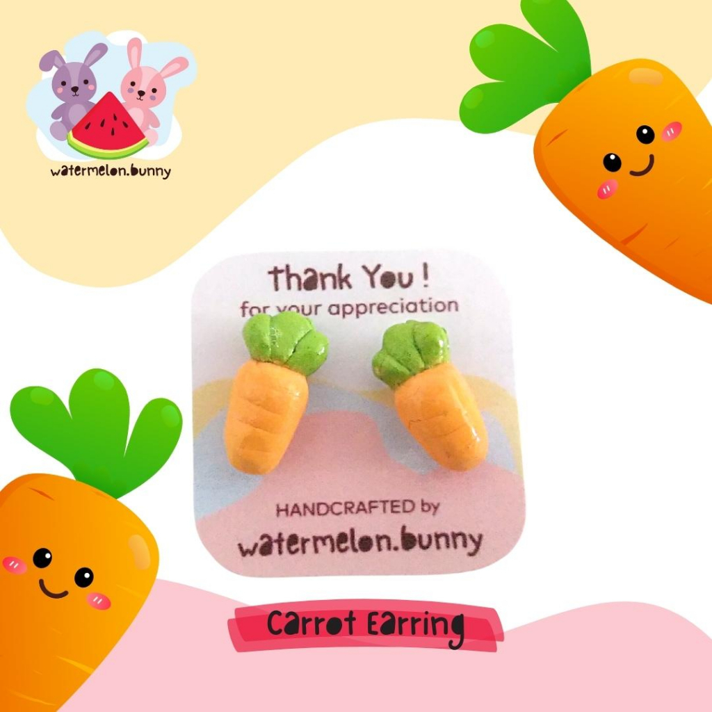 Anting Plastik Tusuk Anak Perempuan Wortel Polymer Clay Stud Earring