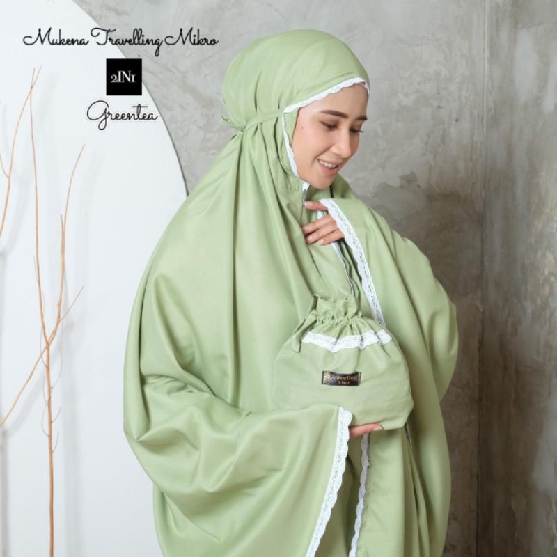 mukena traveling azzura 2in1 polos mix renda rajut