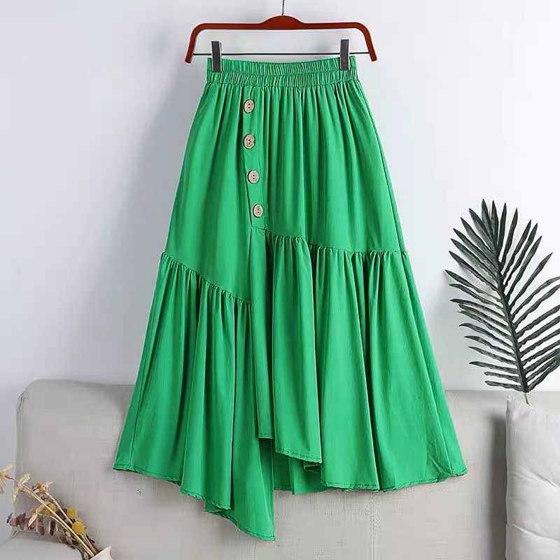 Queena Skirt - Rok Payung Panjang - Toyobo Full Karet Pinggang Variasi Kancing Rok Wanita Panjang Polos