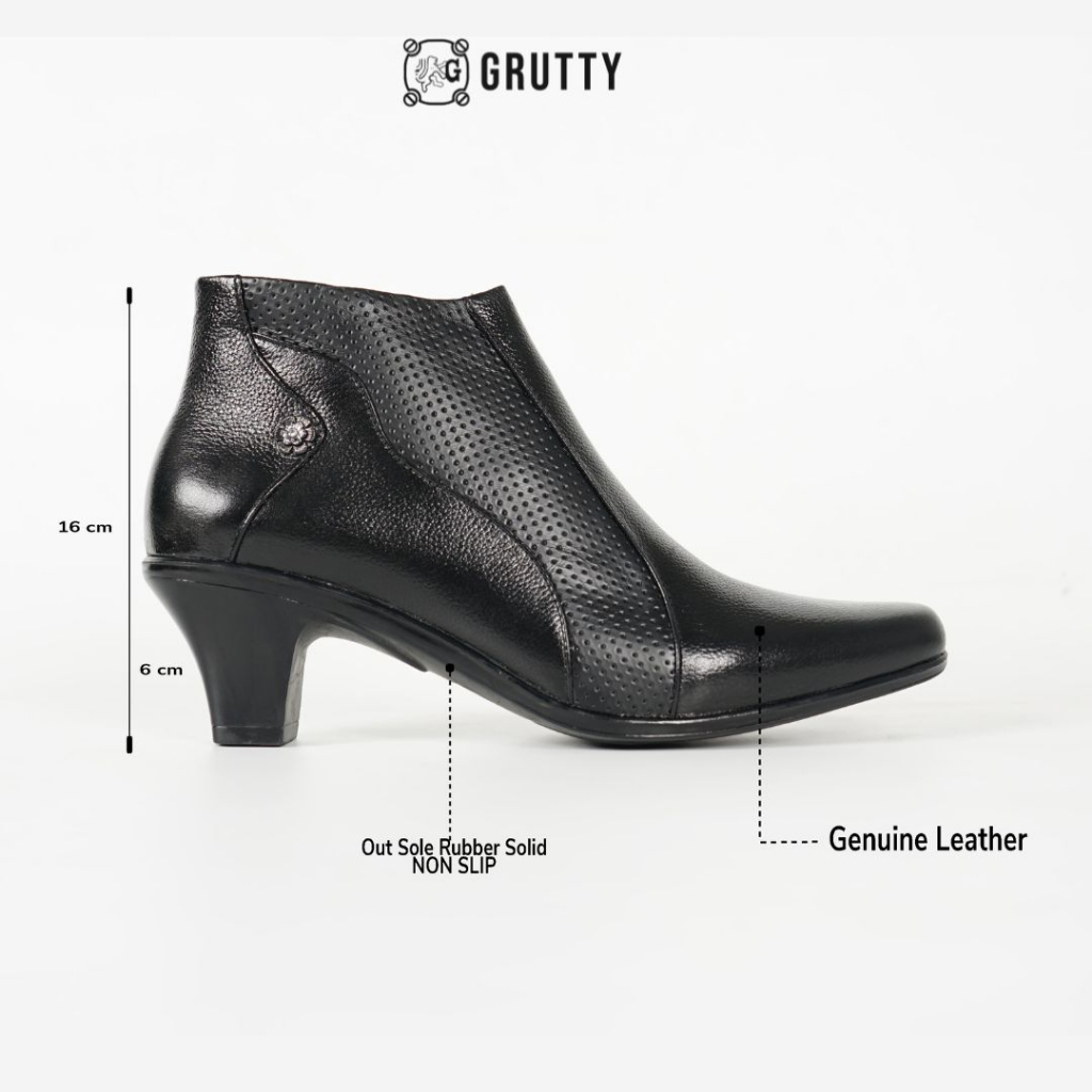 Sepatu Wanita Boot Fashion Resleting Bahan Kulit Grutty Boots IN002 Hitam