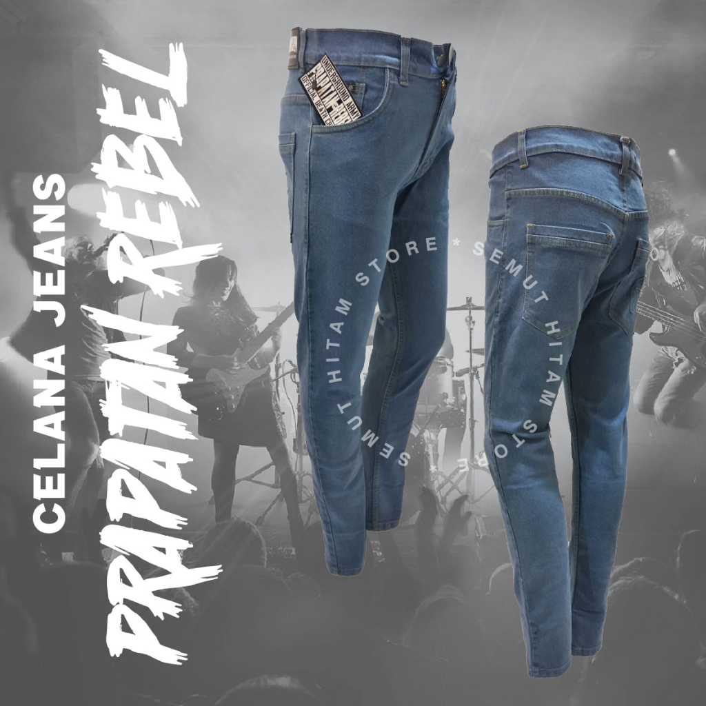 Prapatan Rebel Celana Panjang Jeans Denim Warna Biru Muda Biowash Sablon Timbul PRBL
