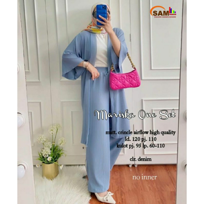 Mariska set setelan long outer celana crinkle jumbo LD 120 xxl