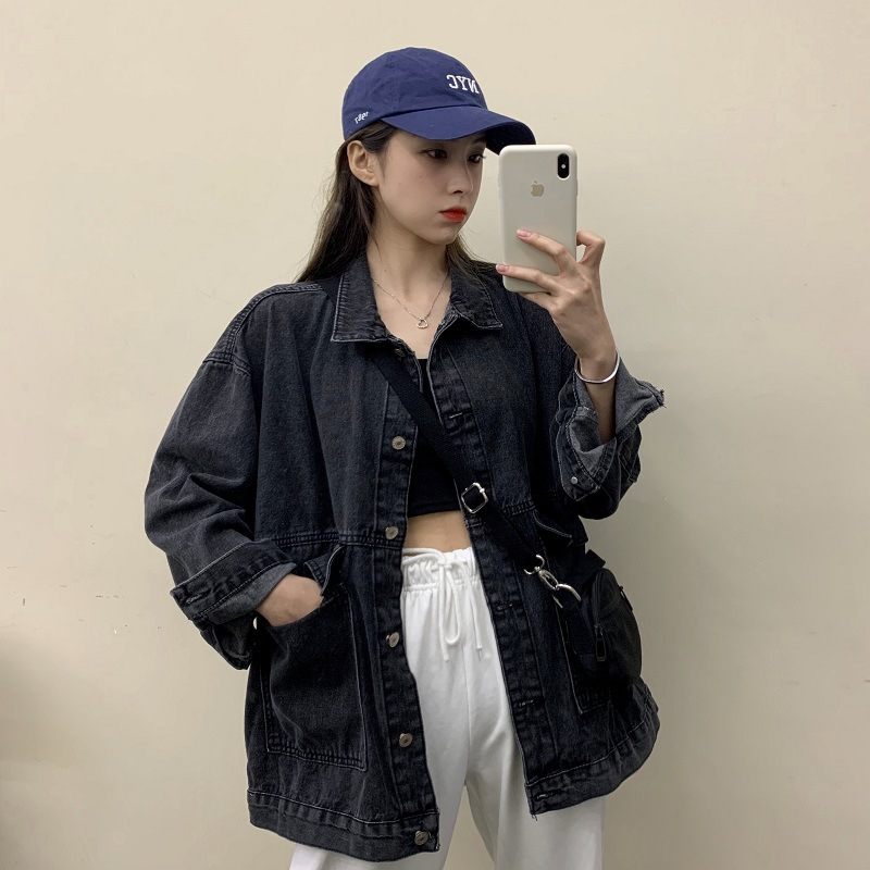 XIAOZHAINV Korean Style Lengan Panjang Jaket Denim