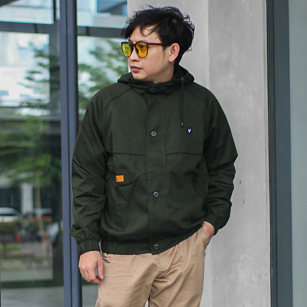 ￼Jaket Anglan Wolv Black Jaket Bomber Canvas Wolv Jaket Pria Jaket Casual