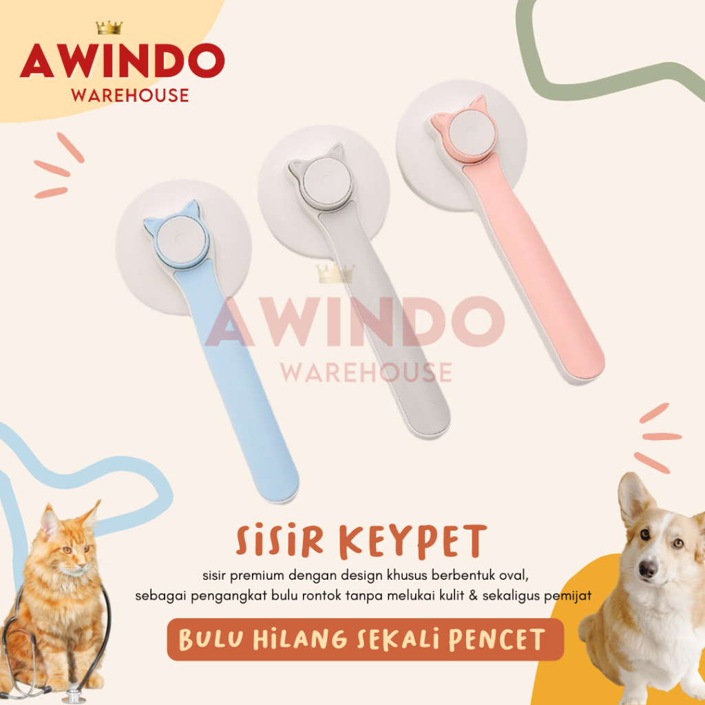 SISIR KEYPET MOTIF 14 - Sisir Pencet Premium Bulu Rambut Rontok Hewan Kucing Anjing Kelinci Pet Hair Brush Grooming