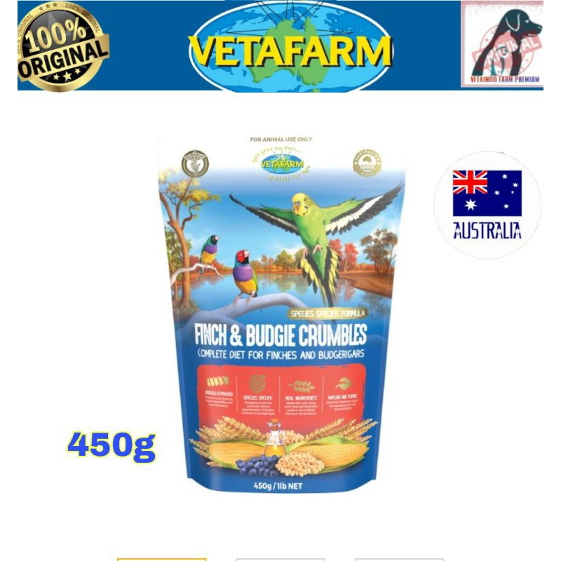 VETAFARM FINCH &amp; BUDGIE CRUMBLES PAKAN FINCH PARKIT PELCI MERPATI