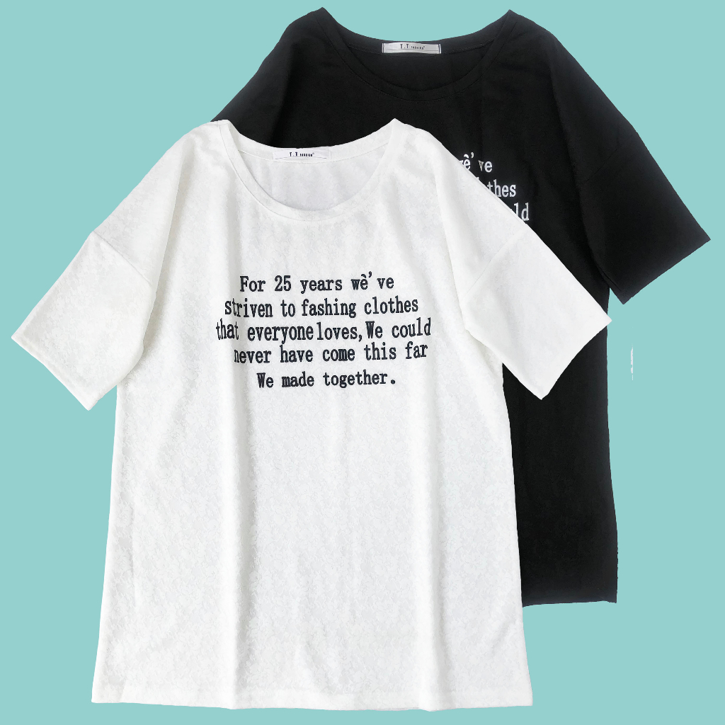 BLUS TUNIK RENDA LACE PUTIH HITAM DROP SHOULDER OVERSIZE PRINT SLOGAN KOREA IMPORT