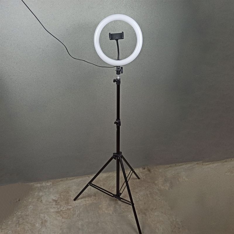 Lampu Halo Ring Light Curve LED Selfie 120 LED 10 Inch with Smartphone Holder + Tripod 2M