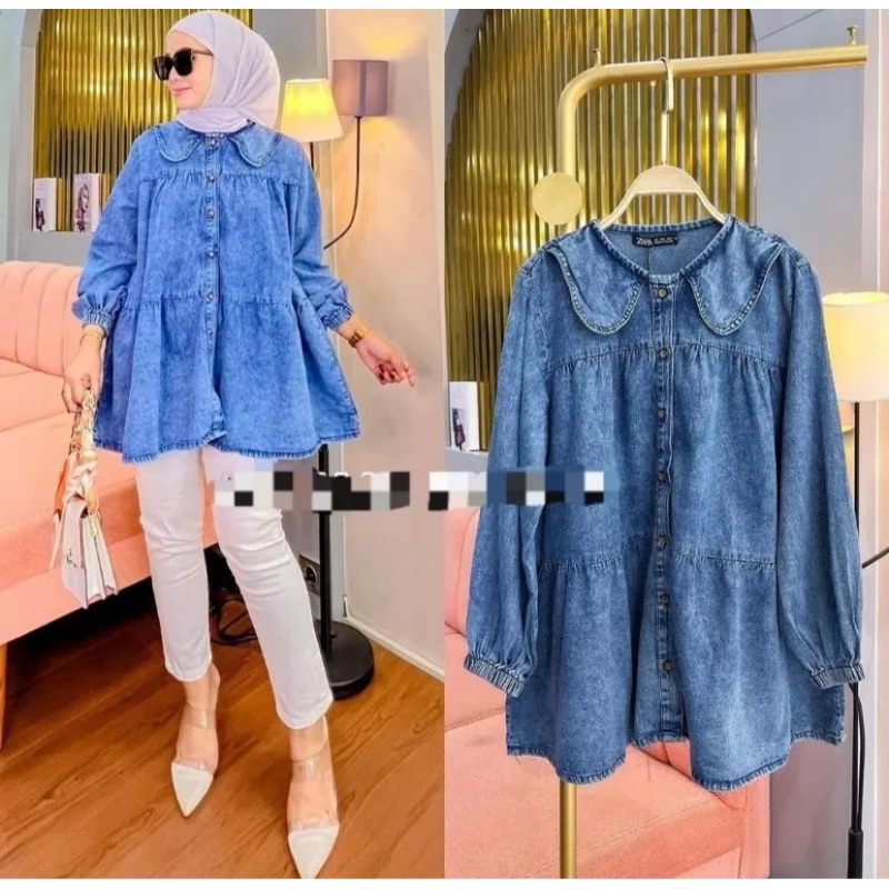 atasan zara babydoll kerah prenium