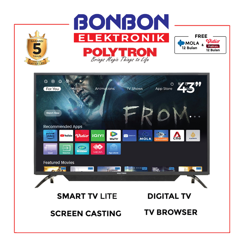 Polytron Smart Digital TV 43 Inch 43CV1569 DVB-T2 LED TV
