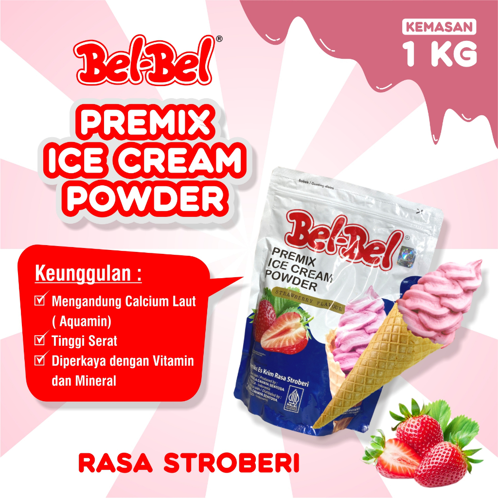 

Soft Ice Cream Belbel Rasa Strawberry Kemasan 1 Kg | Bubuk Ice Cream Halal | BPOM