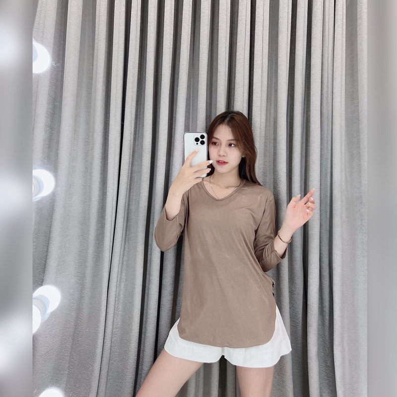 Kaos Vneck Polos Slit V neck Wanita Lengan Panjang