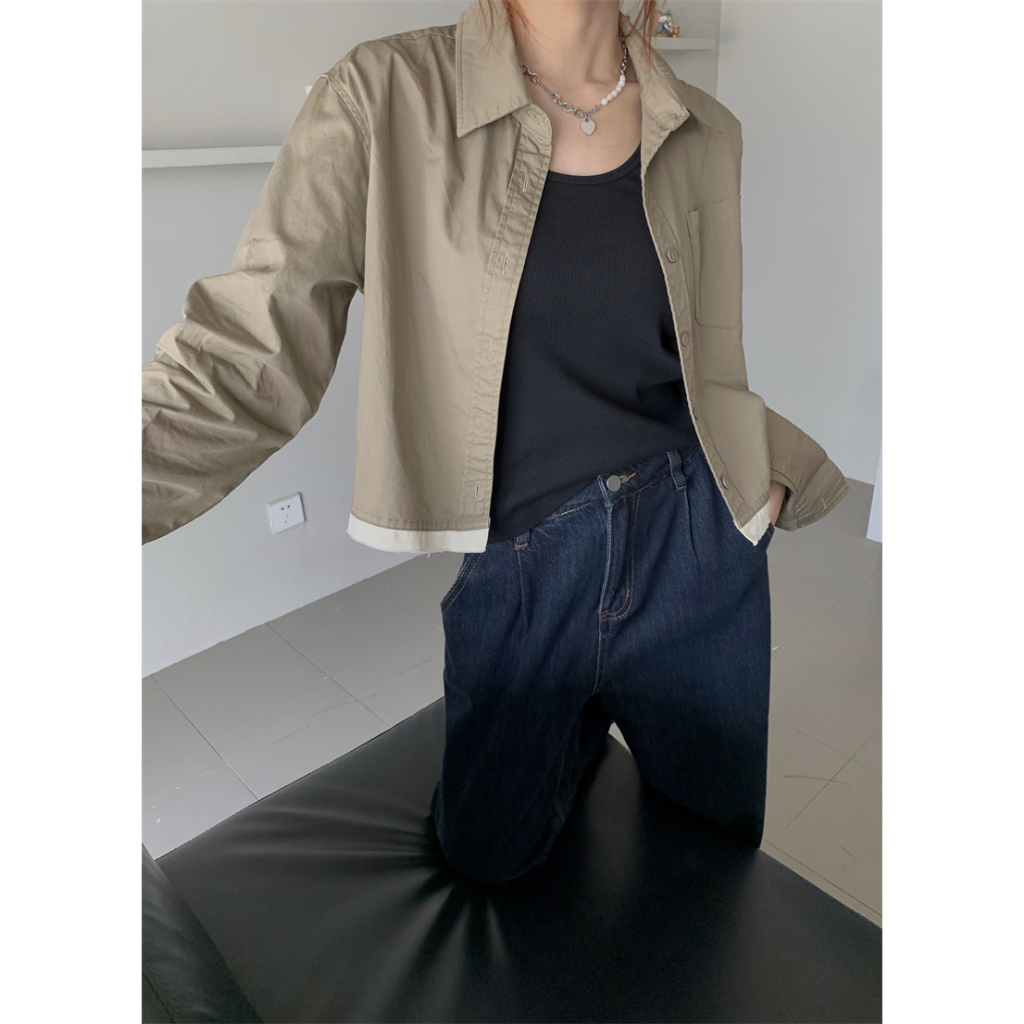 Kemeja Wanita Casual Lengan Panjang Blouse Import Crop Top Korean Style  Atasan Wanita Kekinian