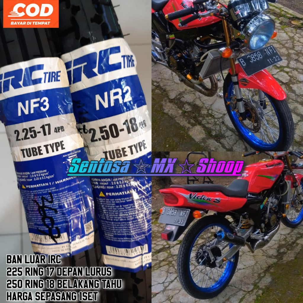 [ IRC SEPASANG ] BAN LUAR 225-17 LURUS DEPAN & 250-18 PETAK TAHU BELAKANG TUBETYPE