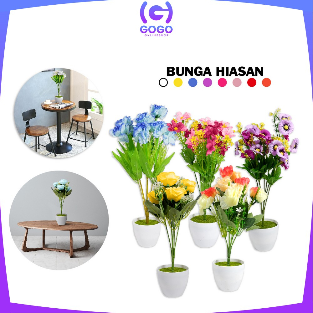 GOGO-C165-C169 Ornamen Pot Bonsai Bunga Mawar Artificial Tanaman Hias Plastik Hiasan Dekorasi Rumah