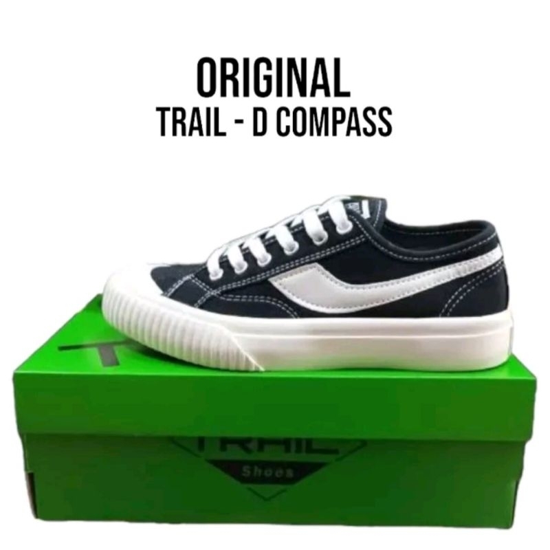 Sepatu Sneakers Trail D Compass Black White Pria/Wanita Lokal Brand