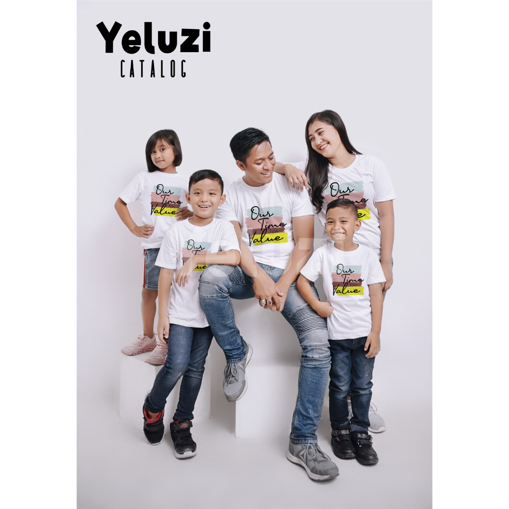 Baju Sarimbit Couple Keluarga Kaos Oblong Our Time Has Value - Putih - YELUZI