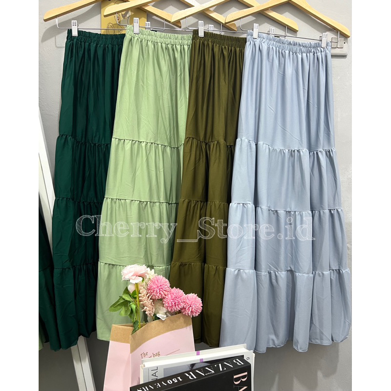 Cherry_Ruffle Skirt 4 susun / rok wanita korea / skirt korean style / rok panjang wanita muslim
