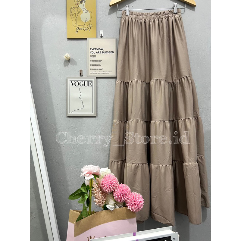 Cherry_Ruffle Skirt 4 susun / rok wanita korea / skirt korean style / rok panjang wanita muslim