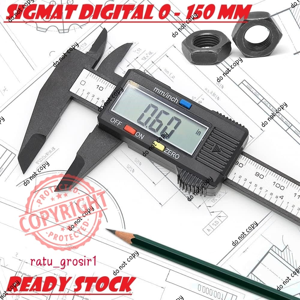 Jangka Sorong Digital Sigmat Sketmat Vernier Caliper Calliper Carbon 0.1 kaliper lcd meter Hitam