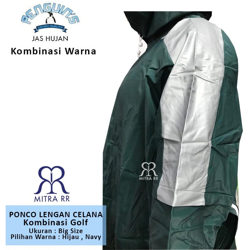 Jas Hujan Ponco Lengan Celana Penguin Kombinasi Golf Super Tebal | Jas Hujan Dewasa Big Size Fit To XL