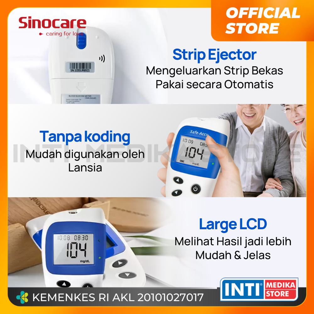 SINOCARE - Alat Cek Gula Darah Safe Accu 2 | Alat Cek Diabetes