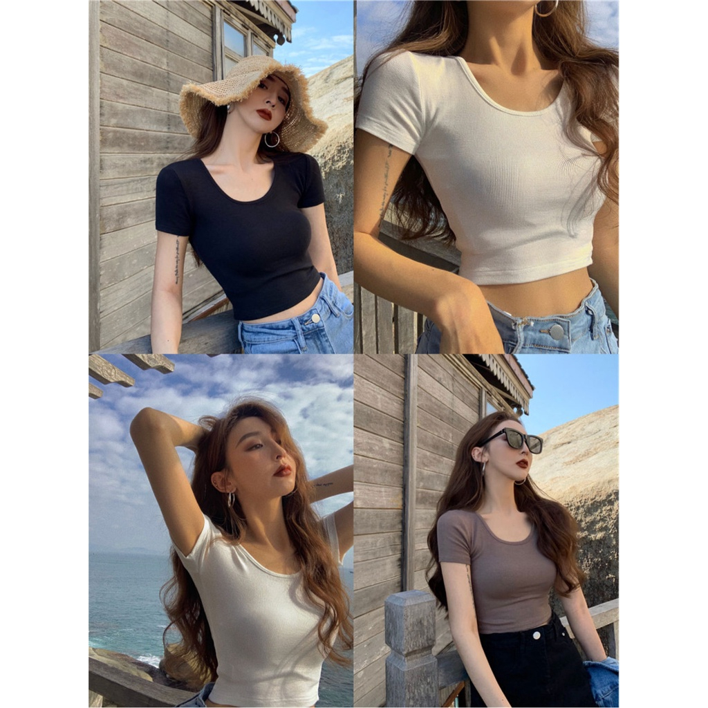 CHAVA | BJ1120 Baju Atasan Kaos korean Wanita Sexy Crop Top Crop Tee Lengan Pendek Wanita Kekinian Fashion