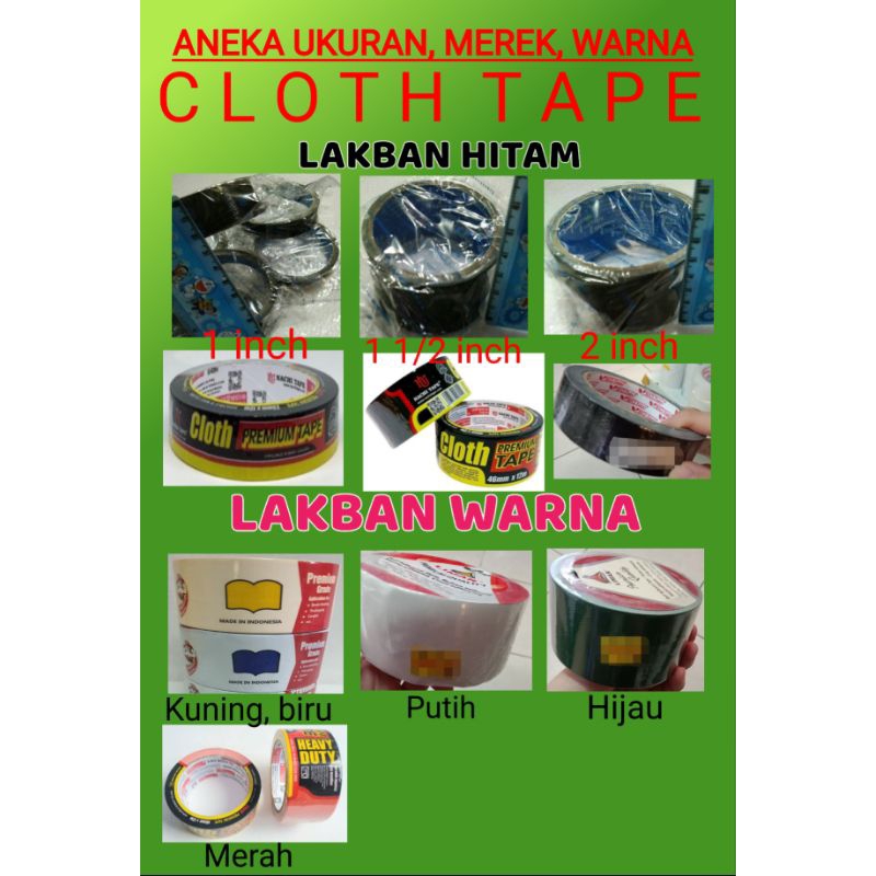 

LAKBAN ISOLASI SELOTIP ROLL KAIN CLOTH TAPE HITAM MERAH PUTIH BIRU KUNING BERRY BIO TUGAS AQUARIUM