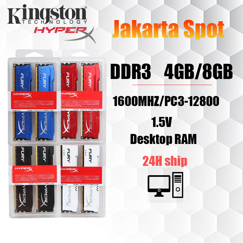 【Jakarta Spot】 2pcs 8GB Kingston Hyperx  Desktop RAM DDR3 1600MHZ PC3-12800 DIMM  memory for PC dual channel