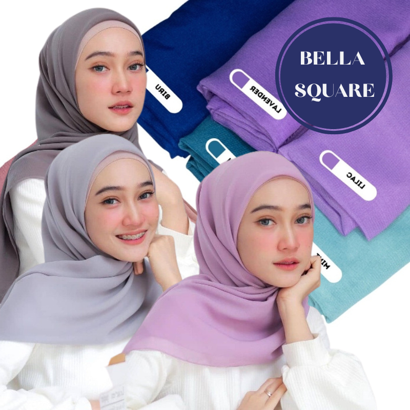 Bella Square 50 Warna Hijab Jilbab Segi Empat - Kerudung Bella Square Segiempat Polos Premium Anti Letoy Termurah