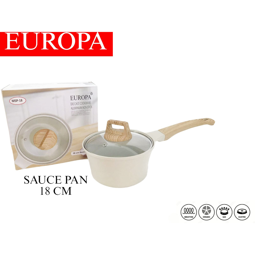 Sauce pan europa Keramik ceramic coating PFOA FREE EUROPA Sauce Marble 18 Cm Panci Susu Anti Lengket + Tutup Kaca - Cream saucepan panci susu keramik