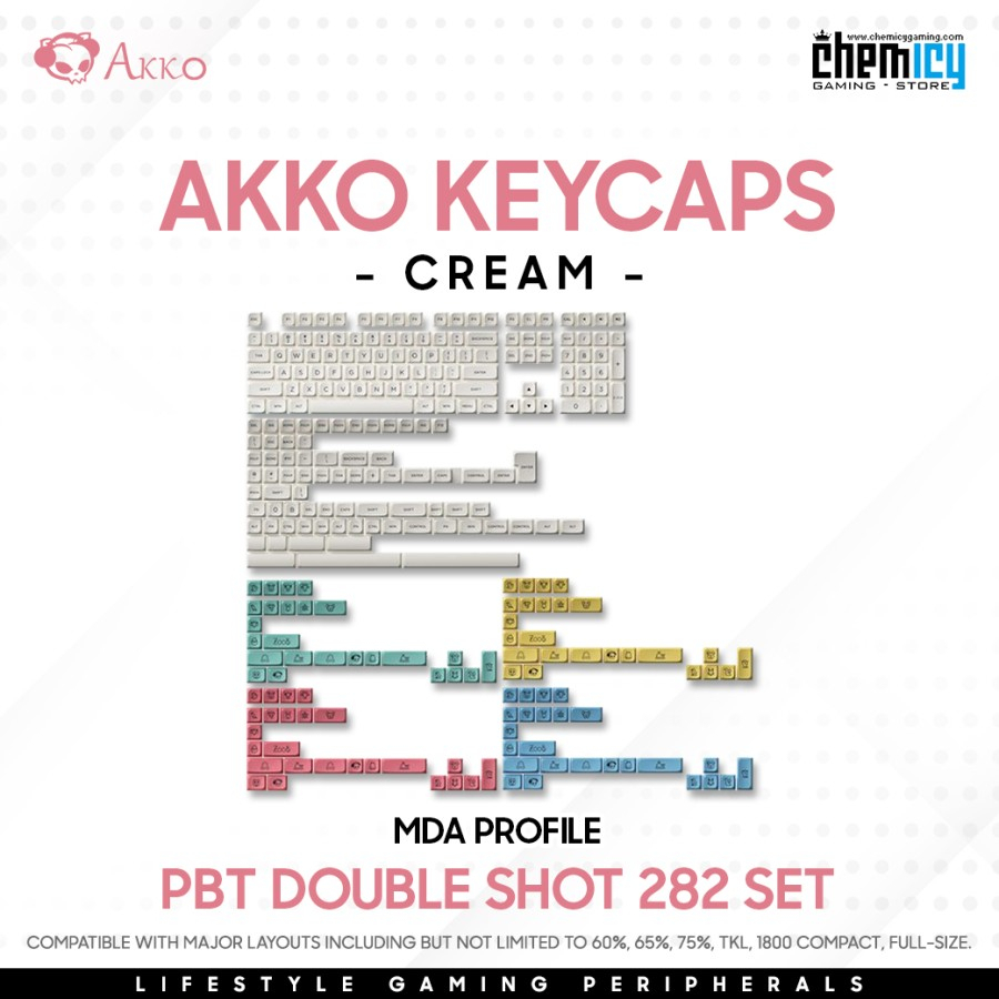 Akko Cream PBT Double Shot Keycaps 282 Set MDA Profile