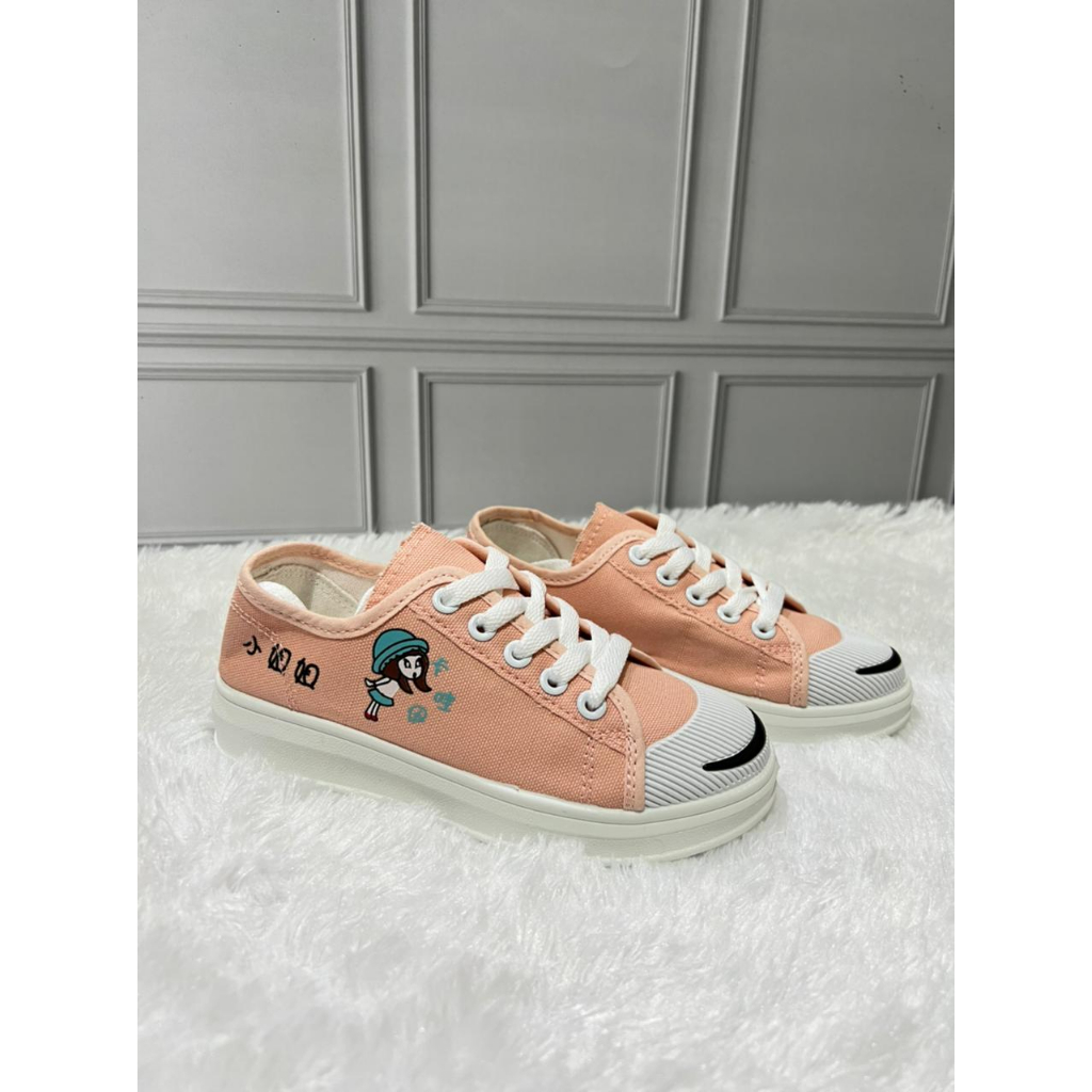 SA-003 IMPORT Sepatu Anak Import Kets Kanvas Anak Perempuan Tali Motif Kartun Casual Ukuran 28-32