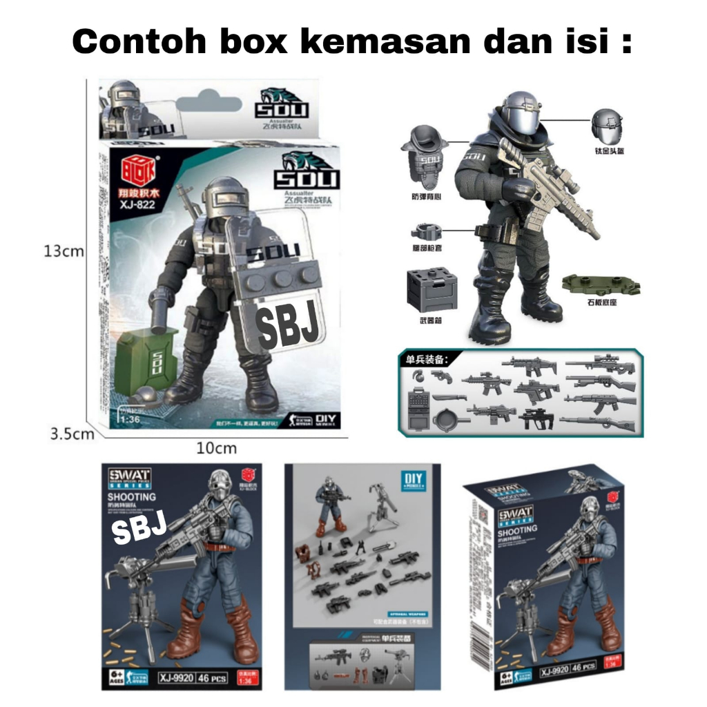 Mainan Miniatur Edukatif Block DIY Action Figure PUBG SWAT bongkar pasang Skala 1:36